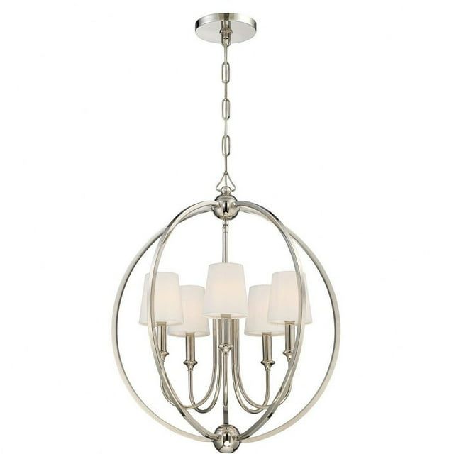 Polished Nickel 5-Light Chandelier with Silk Shades