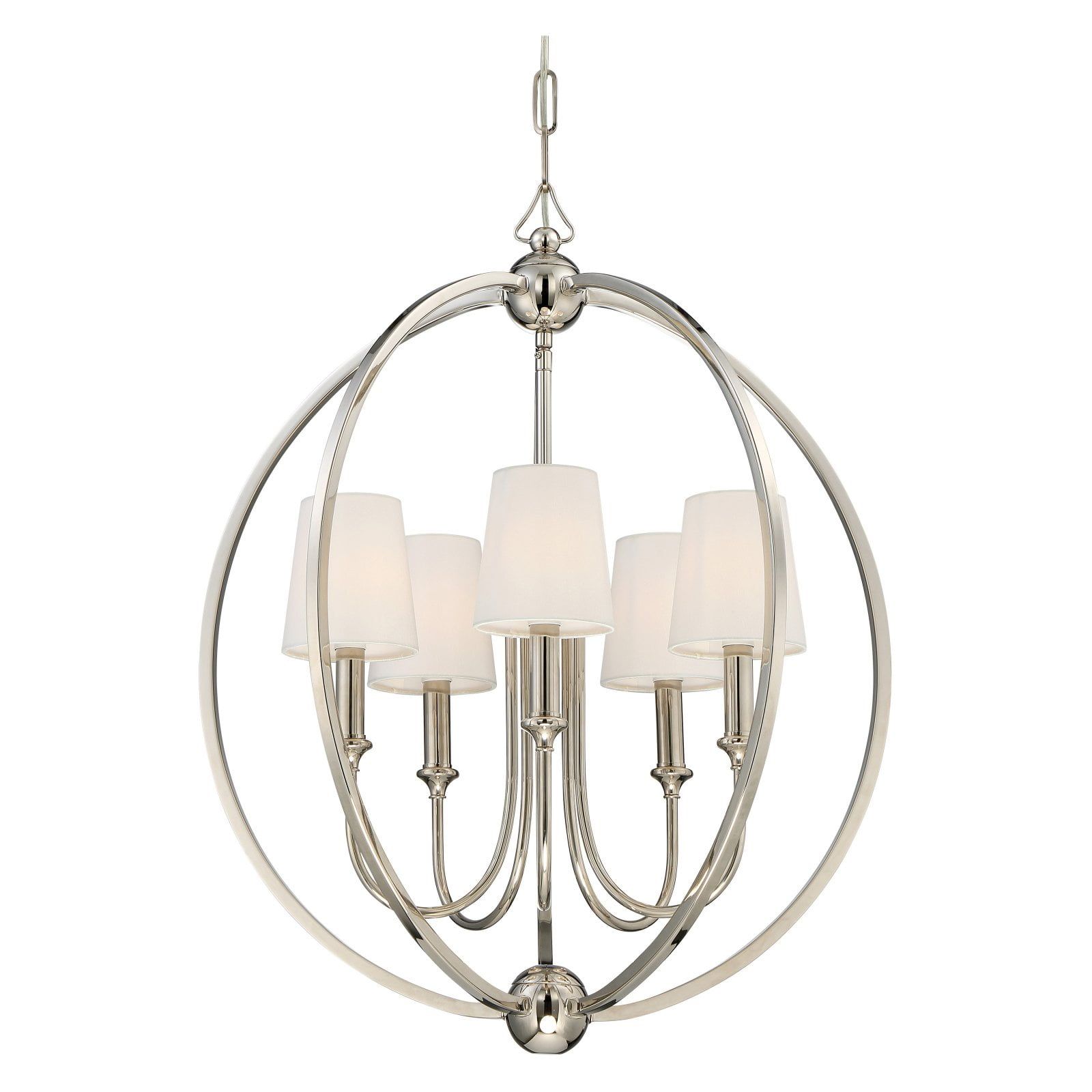 Polished Nickel 5-Light Chandelier with Silk Shades