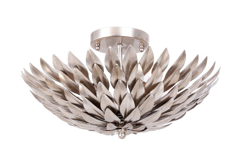 Elegant Antique Silver 4-Light Crystal Flush Mount Ceiling Fixture