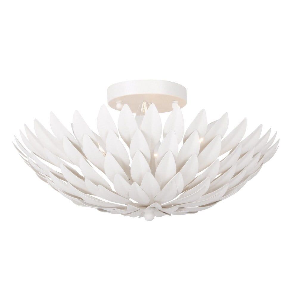 Matte White Crystal Leaf 4-Light Ceiling Bowl Fixture