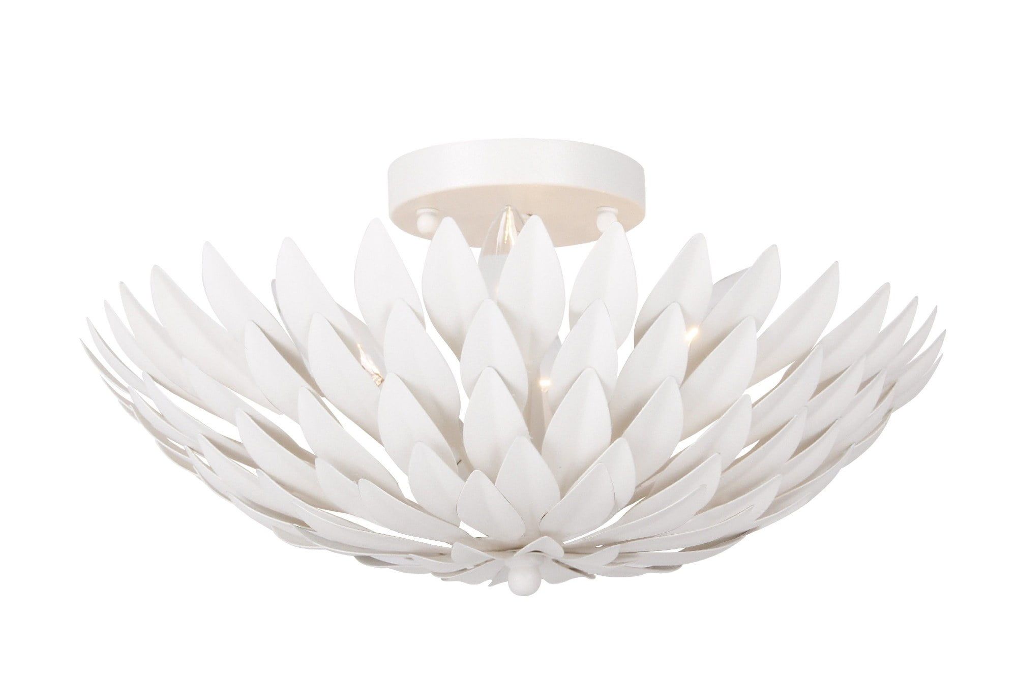 Matte White Crystal Leaf 4-Light Ceiling Bowl Fixture