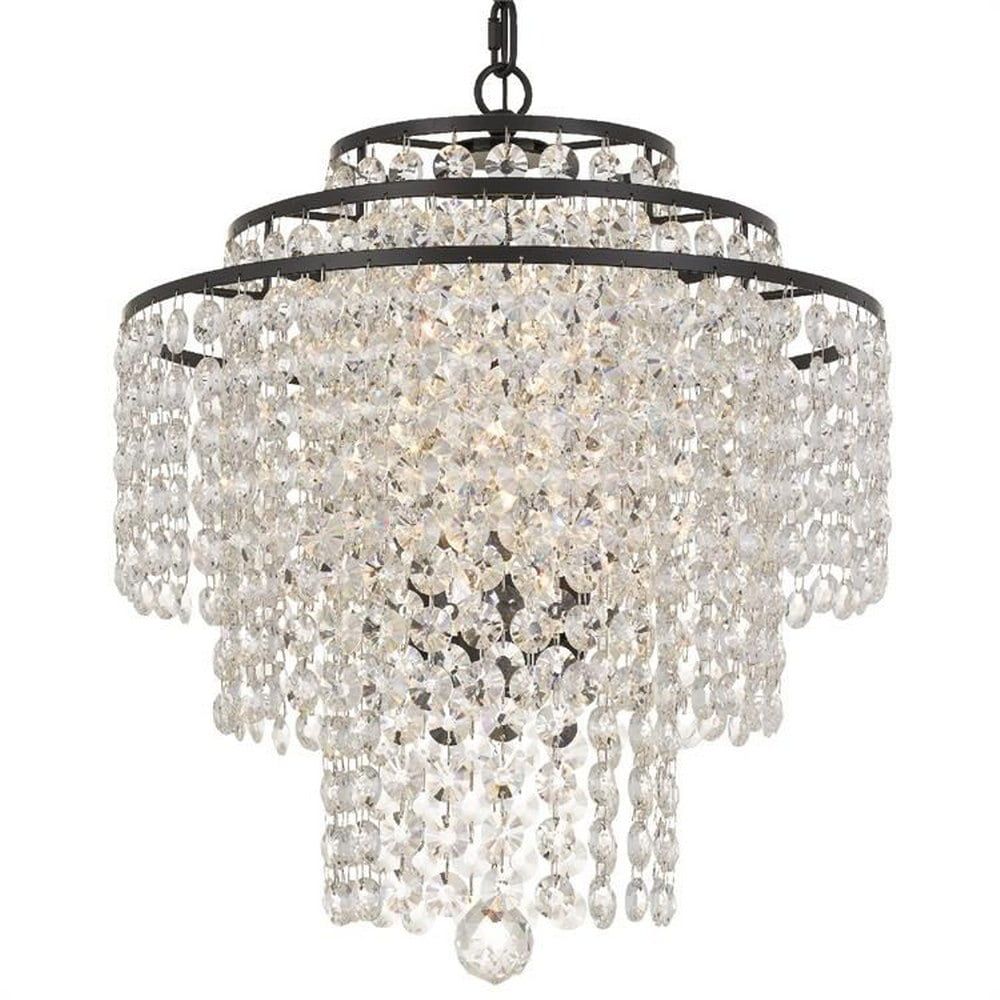 Mini Bronze Crystal Chandelier with Dark Bronze Finish and Hand-Cut Beads