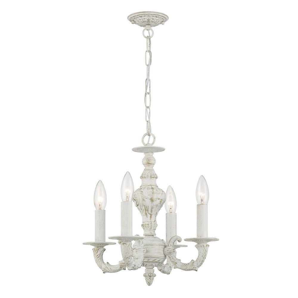 Antique White Mini Crystal 4-Light Chandelier