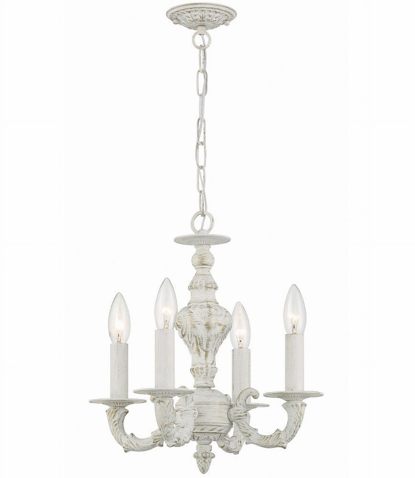 Antique White Mini Crystal 4-Light Chandelier