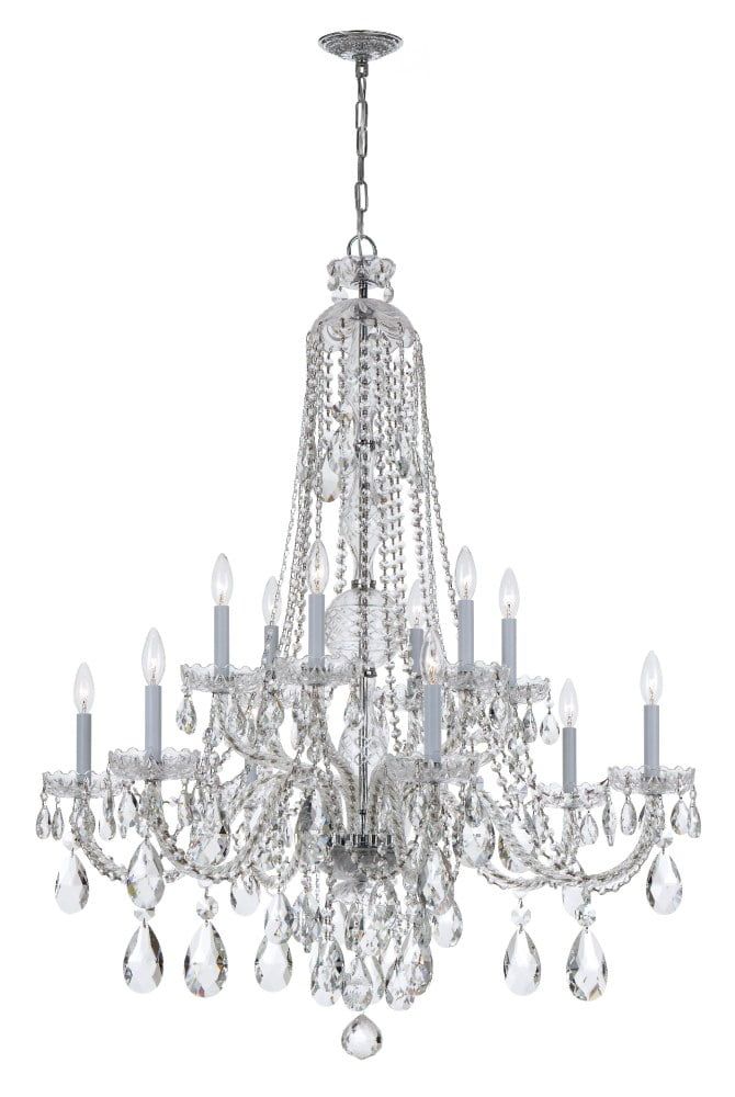 Polished Chrome 12-Light Crystal Candle Chandelier