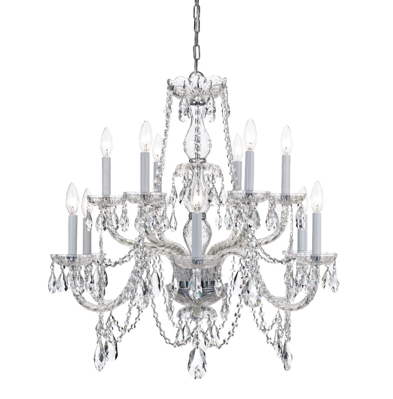 Polished Chrome 12-Light Chandelier with Clear Crystal