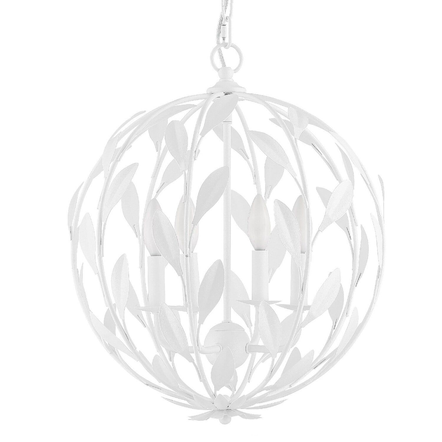 Matte White Mini Wrought Iron 4-Light Chandelier