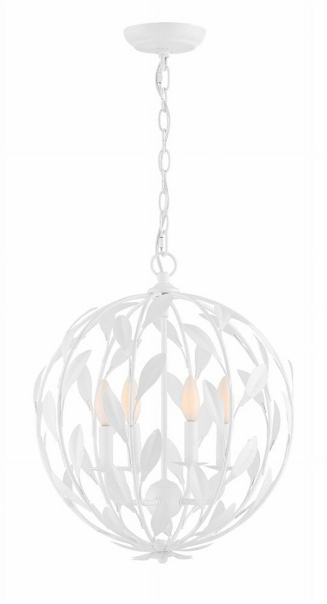 Matte White Mini Wrought Iron 4-Light Chandelier