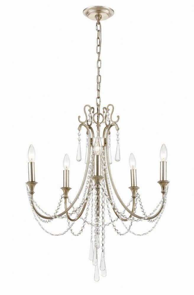 Mini Antique Silver 5-Light Crystal Chandelier