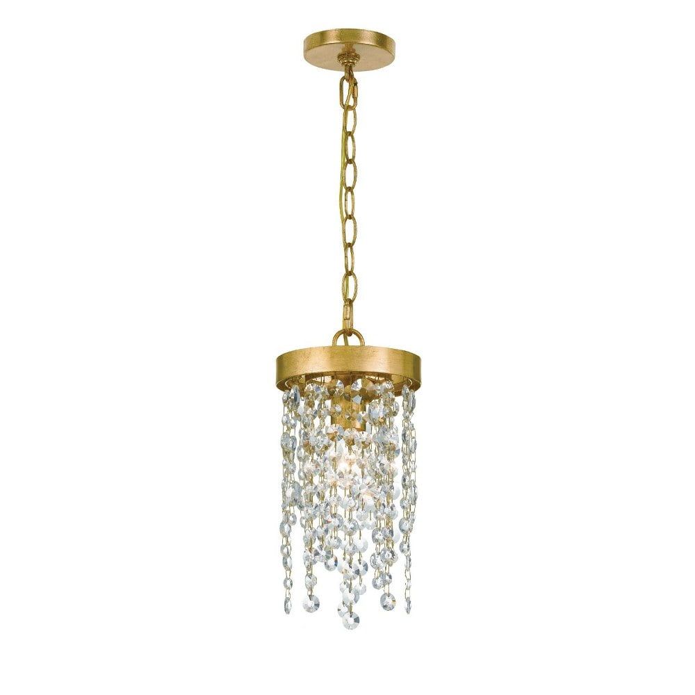 Elegant Crystal Cascade Pendant in Antique Gold with LED Light