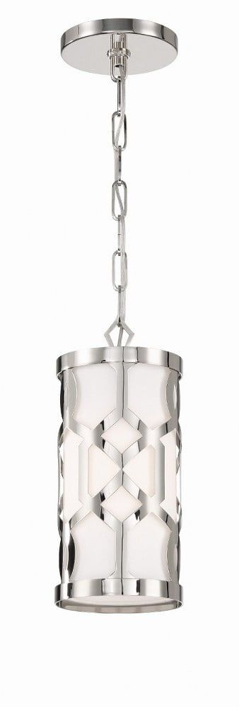 Polished Nickel Mini Drum Pendant with White Silk Shade