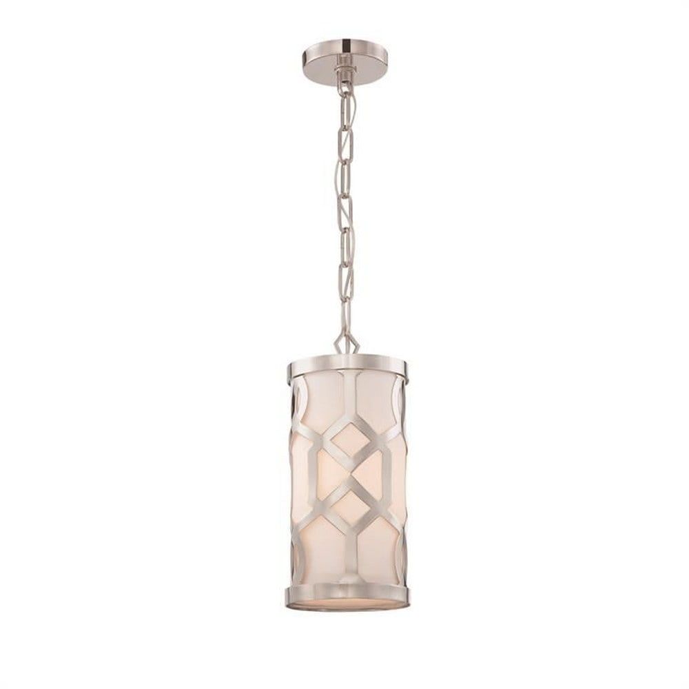 Polished Nickel Mini Drum Pendant with White Silk Shade