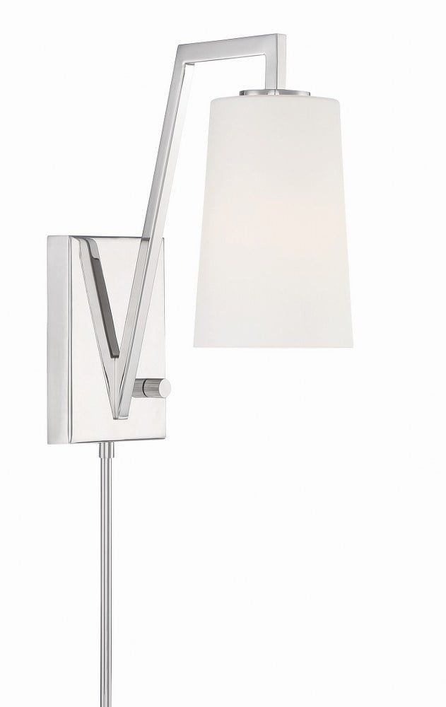 Sleek Polished Nickel 1-Light Dimmable Sconce with White Glass Shade