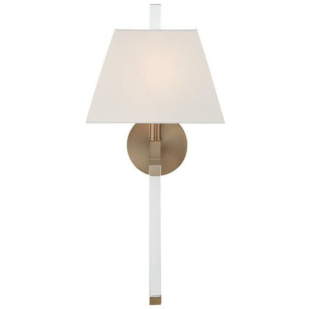 Elegant Aged Brass Sconce with White Silk Shade