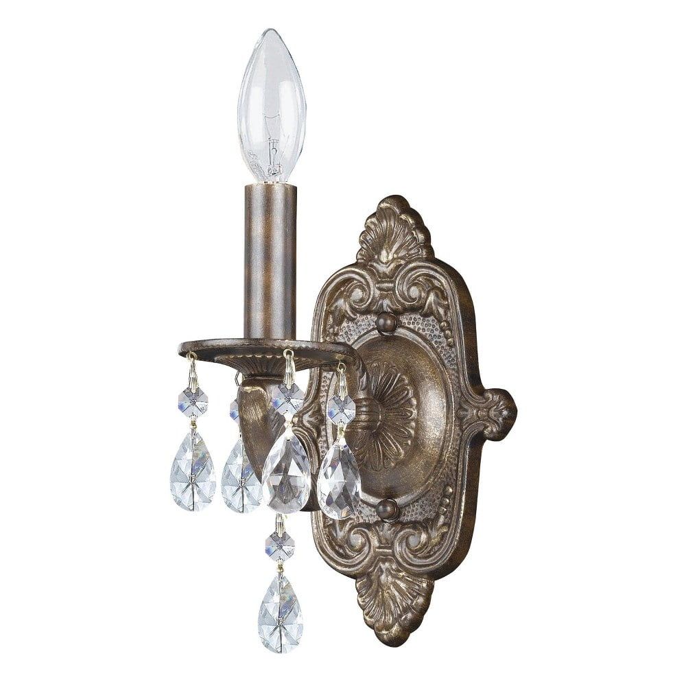 Venetian Bronze Dimmable Wall Sconce with Clear Handcut Crystal