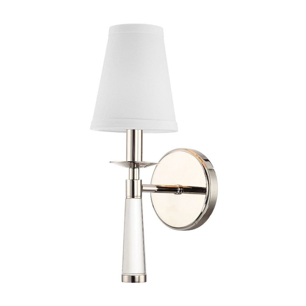 Elegant Polished Nickel Dimmable Sconce with White Silk Bell Shade