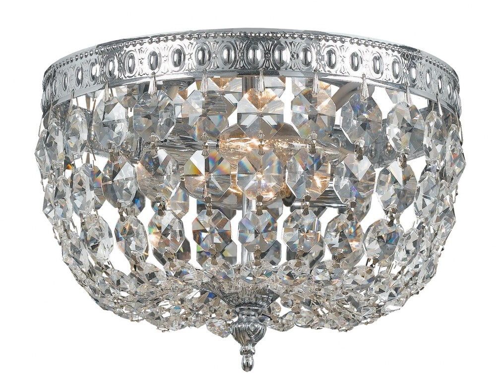 Polished Chrome 2-Light Ceiling Mount with Clear Italian Crystals