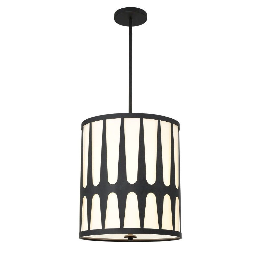 Royston 4-Light Black Drum Pendant with White Silk Shade