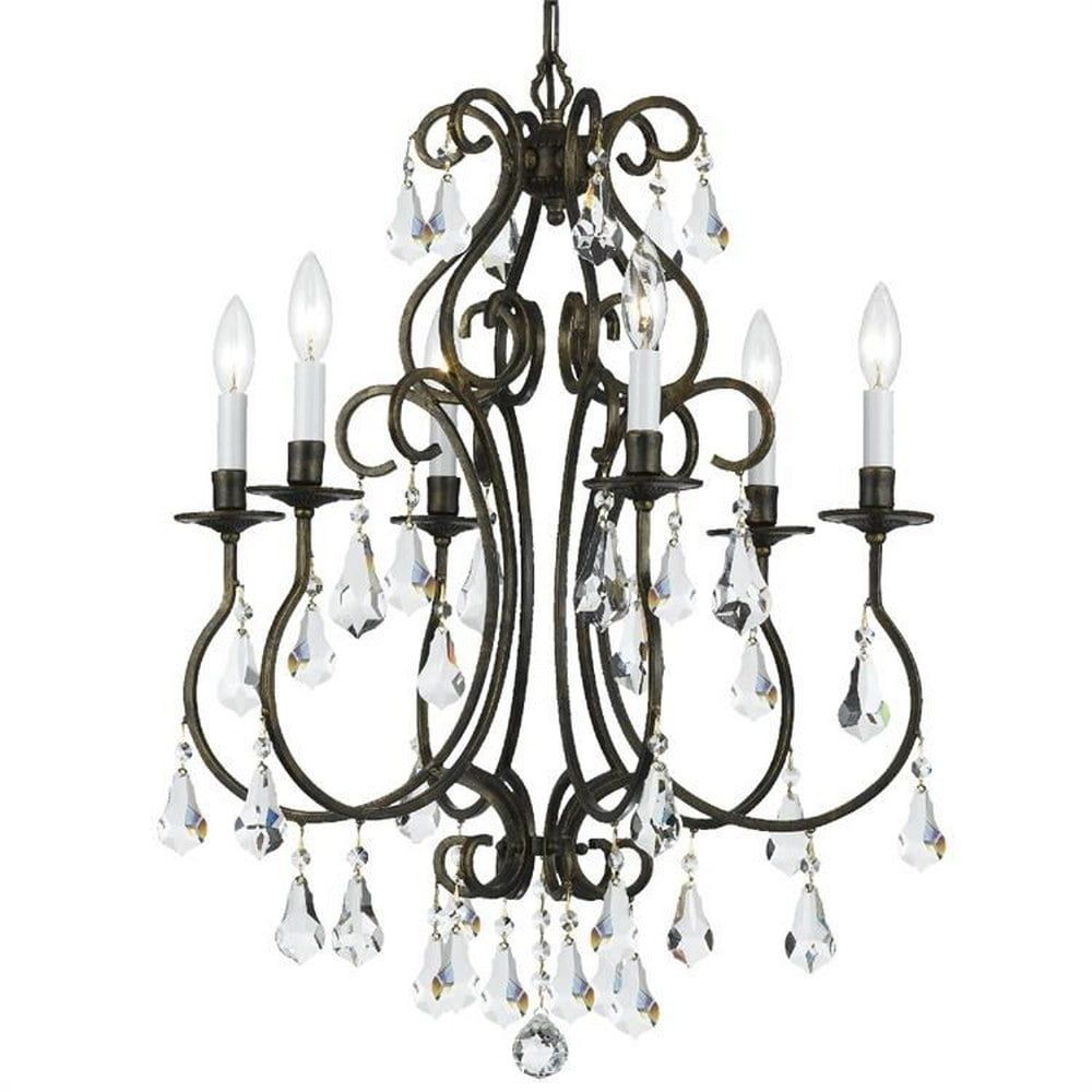 English Bronze and Clear Crystal 6-Light Chandelier