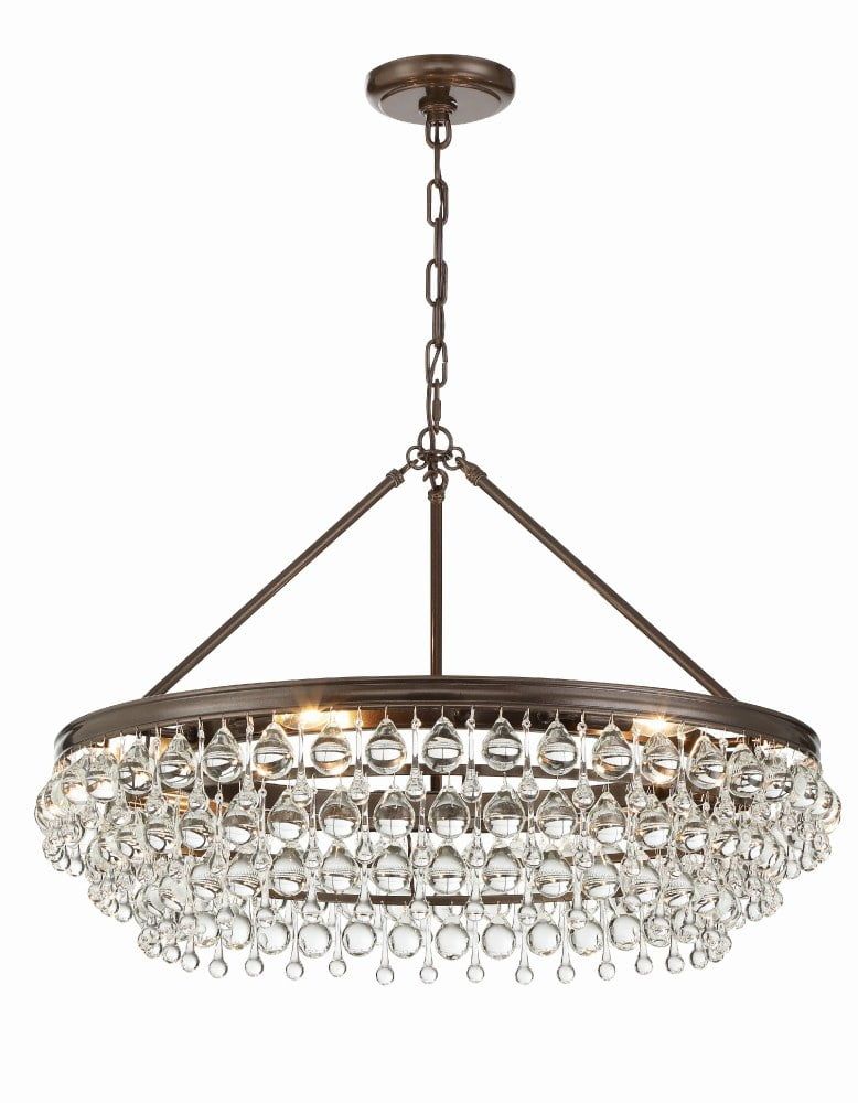 Vibrant Bronze 6-Light Chandelier with Clear Crystal Drops