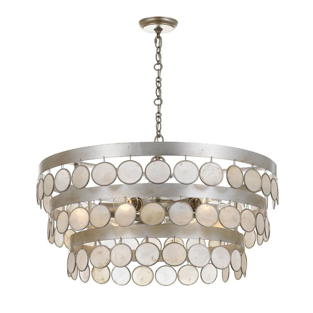 Antique Silver 6-Light Chandelier with Capiz Shell Accents