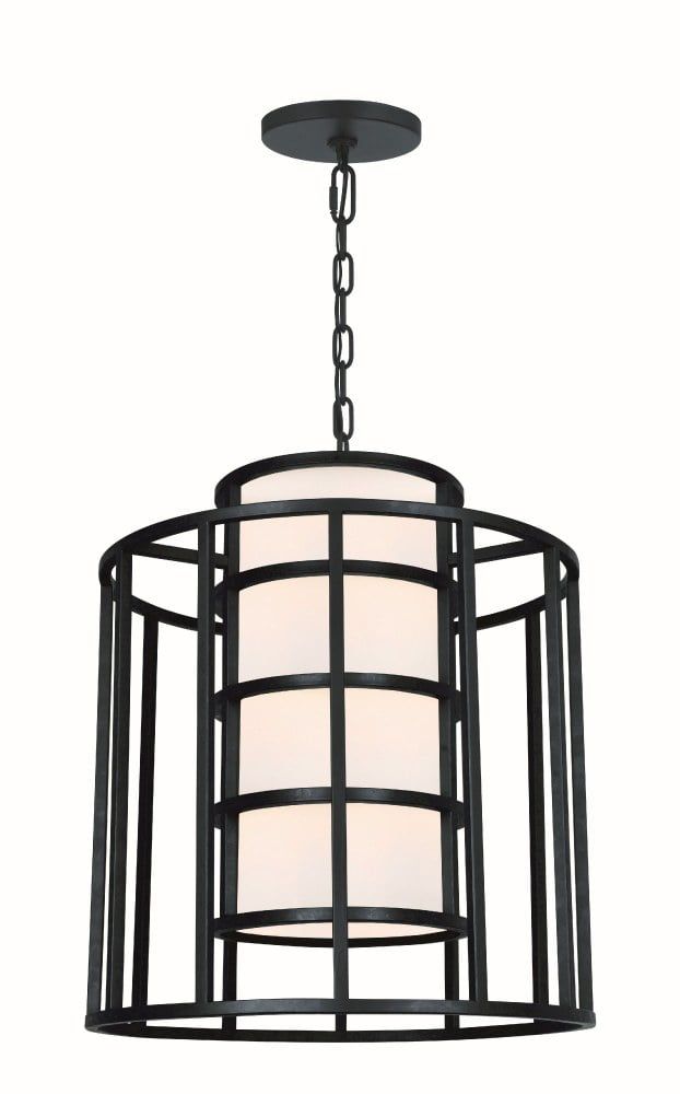 Matte Black Silk Shade Drum Chandelier with 6 Lights