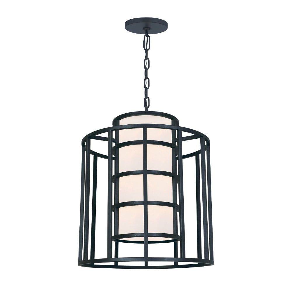 Matte Black Silk Shade Drum Chandelier with 6 Lights