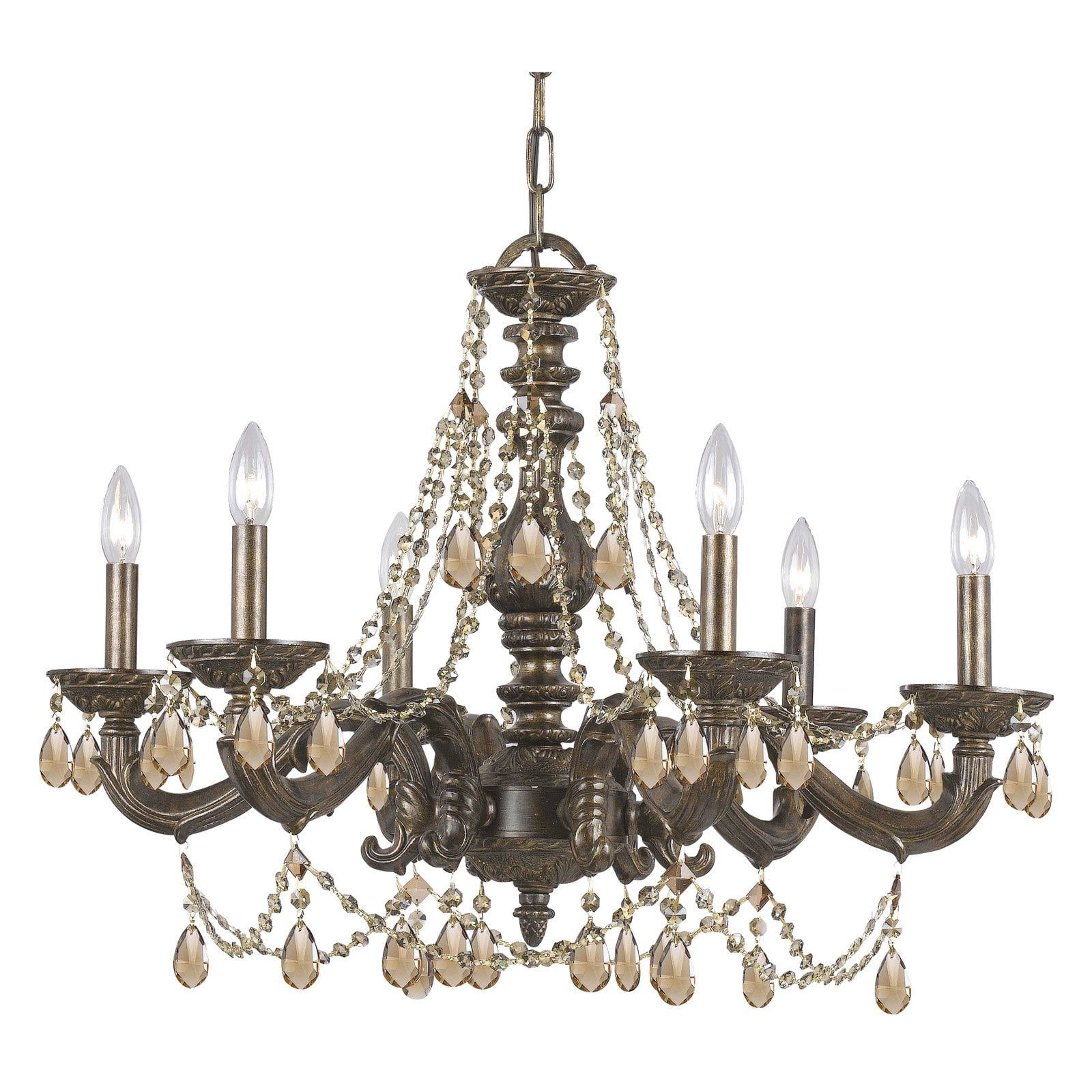 Venetian Bronze 6-Light Chandelier with Crystal Droplets