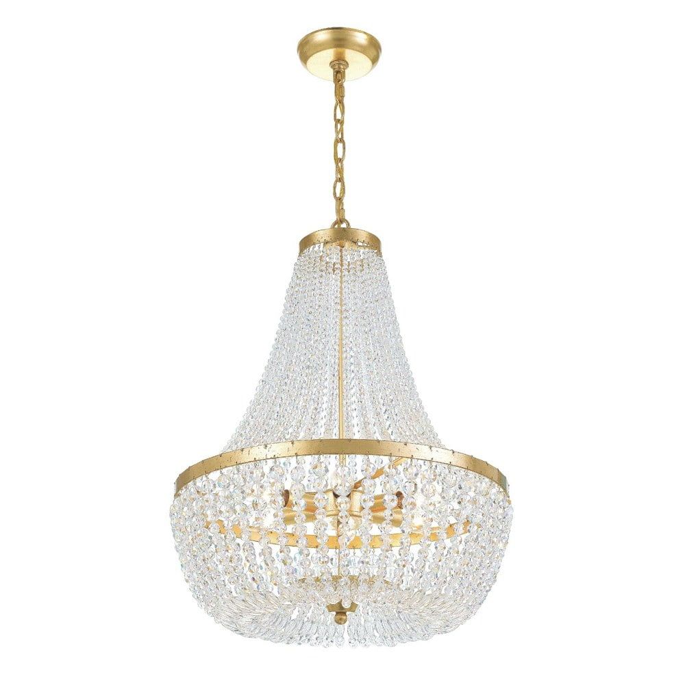 Mini Antique Gold 6-Light Chandelier with Natural Wood Beads