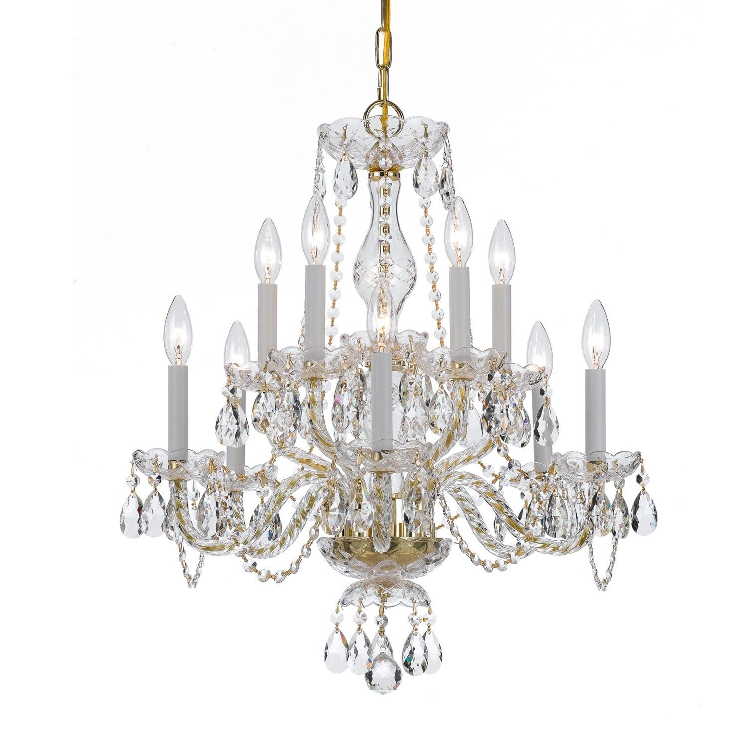 Polished Brass Mini Crystal 10-Light Chandelier