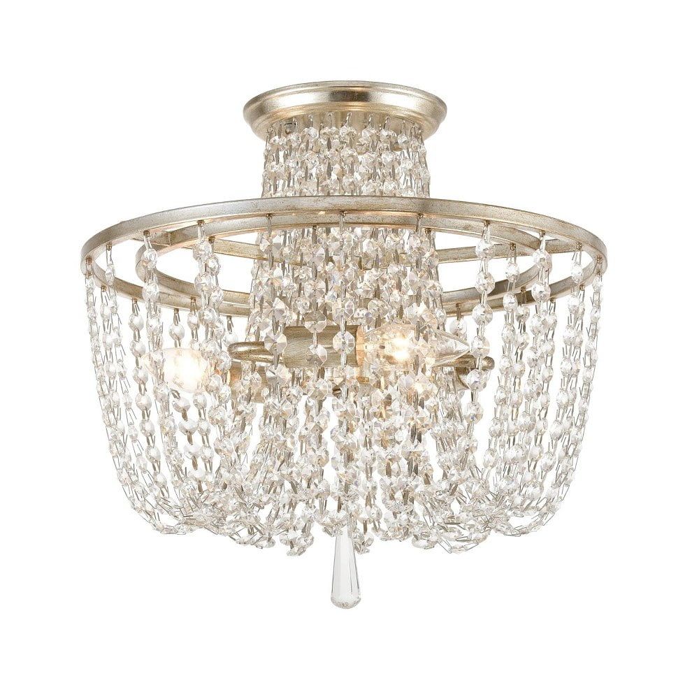 Antique Silver Crystal Bowl LED Flush Mount Light