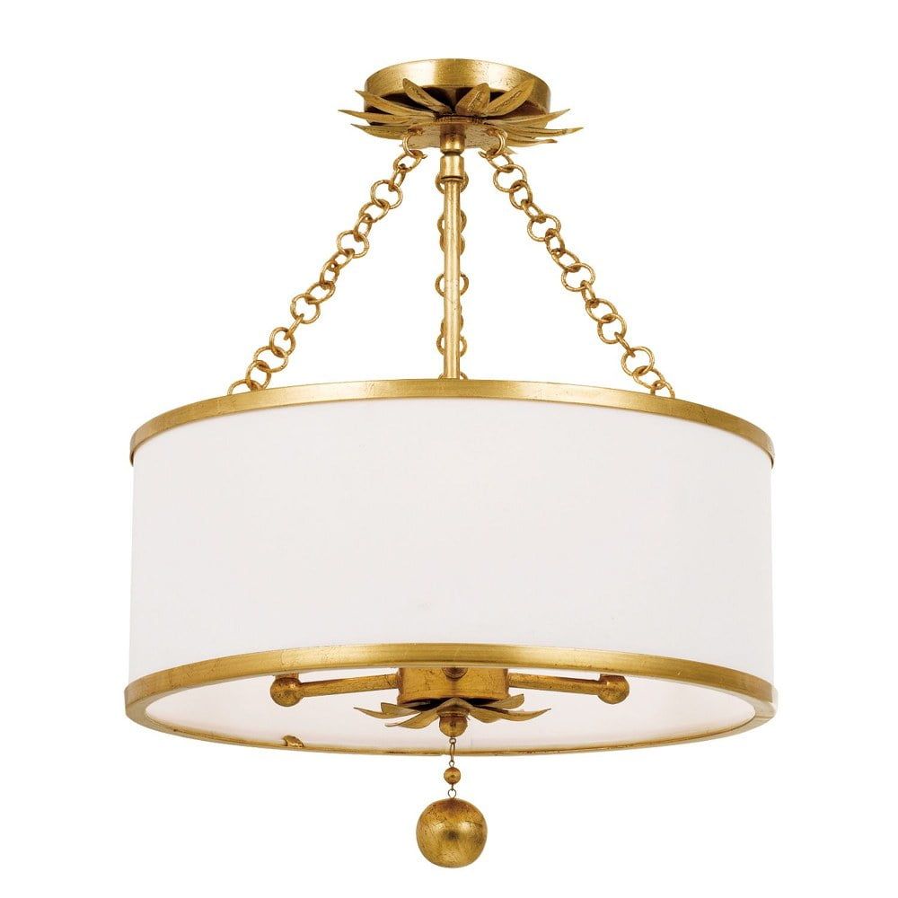 Elegant Gold and Crystal Drum Ceiling Light, 14x20 Inches