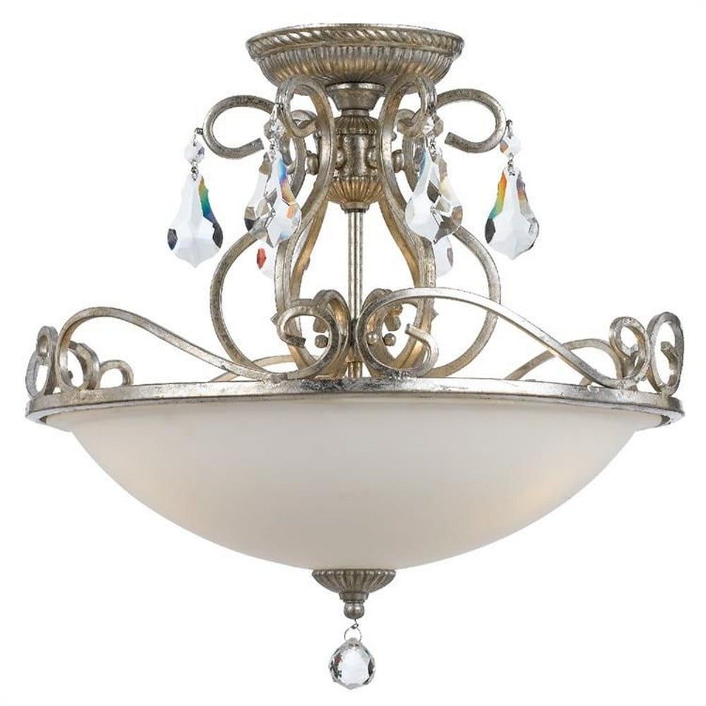 Olde Silver Swarovski Crystal 3-Light Indoor Ceiling Bowl