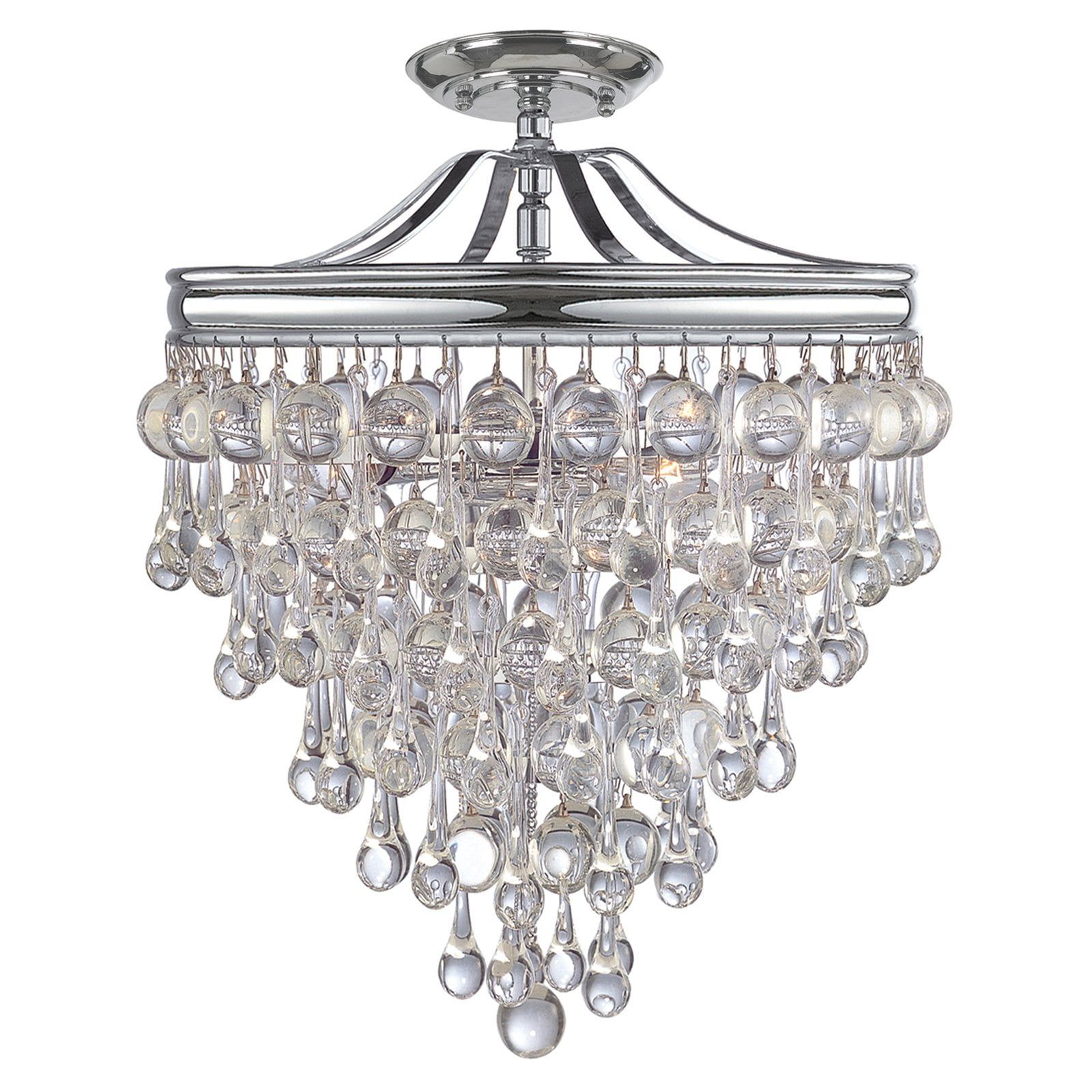 Calypso Polished Chrome 3-Light Semi-Flush Mount with Clear Glass Drops