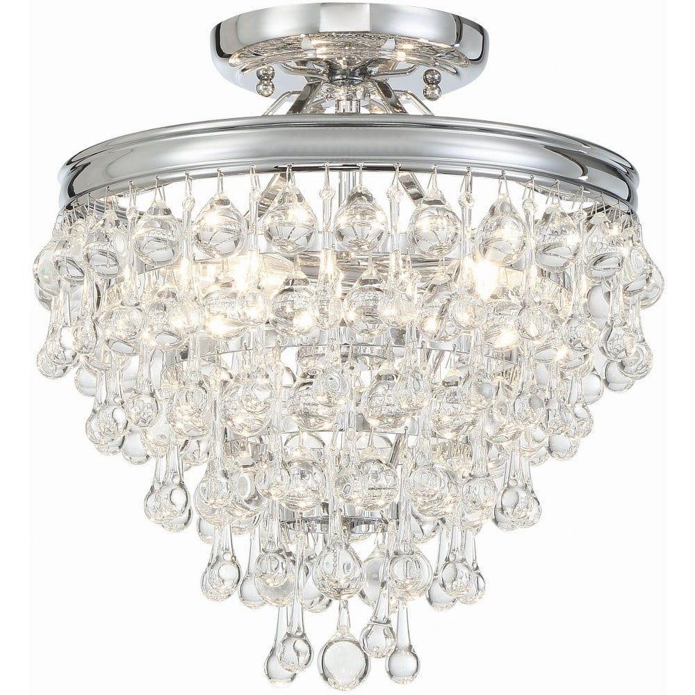 Calypso Polished Chrome 3-Light Semi-Flush Mount with Clear Glass Drops