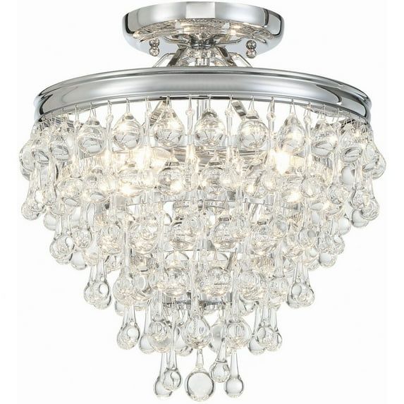 Calypso Polished Chrome 3-Light Semi-Flush Mount with Clear Glass Drops