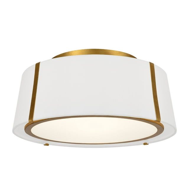 Antique Gold and White Silk Drum Ceiling Light