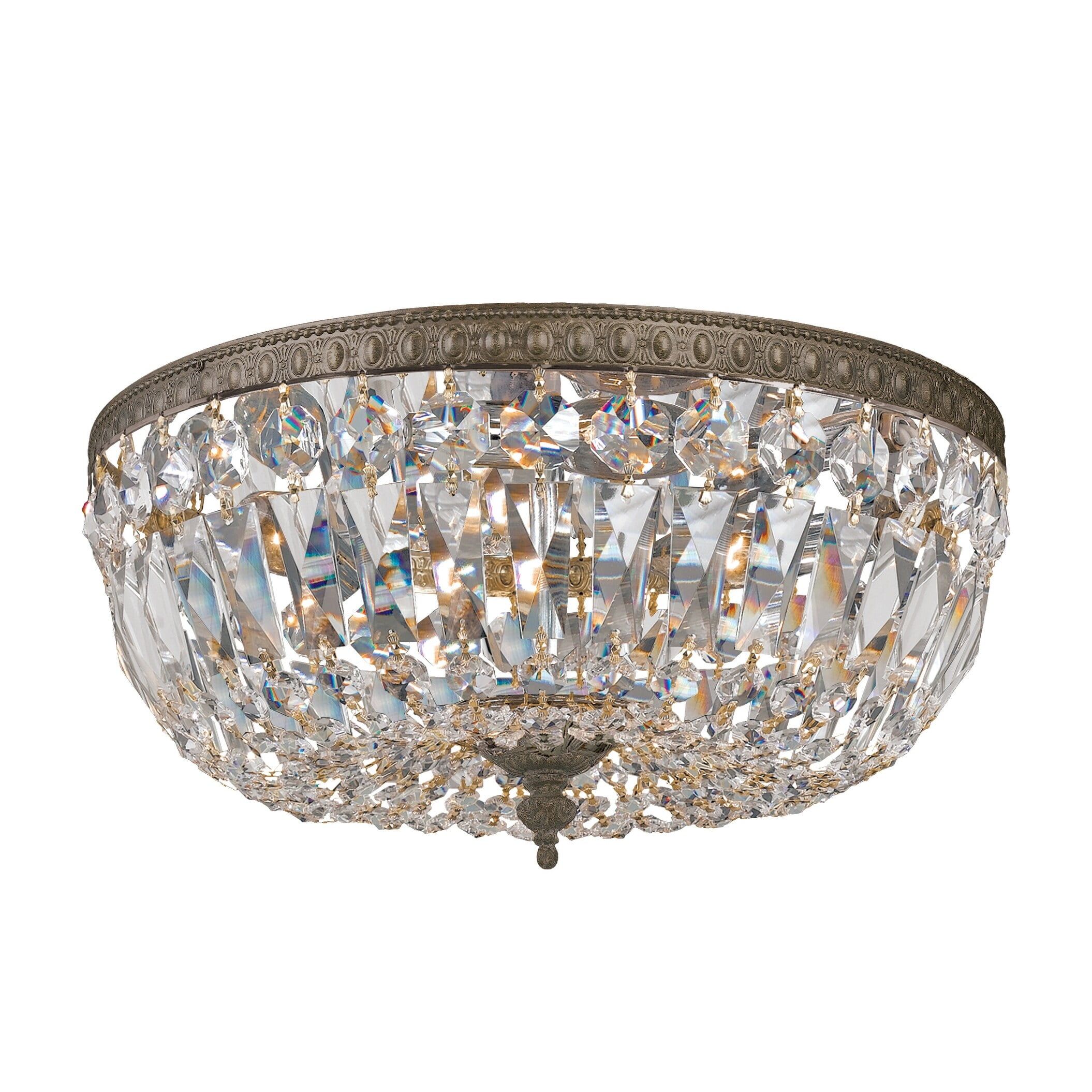 English Bronze 12" Flush Mount Ceiling Light with Crystals