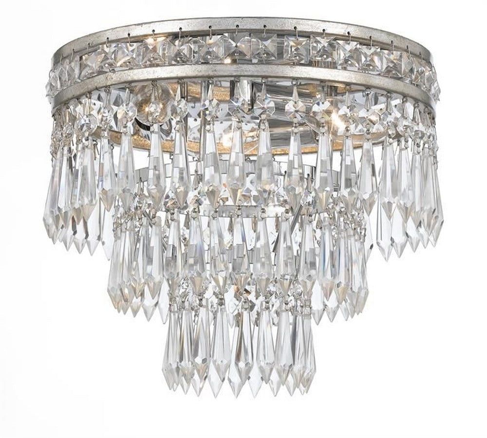 Mercer Olde Silver 3-Light Crystal Flush Mount Ceiling Fixture