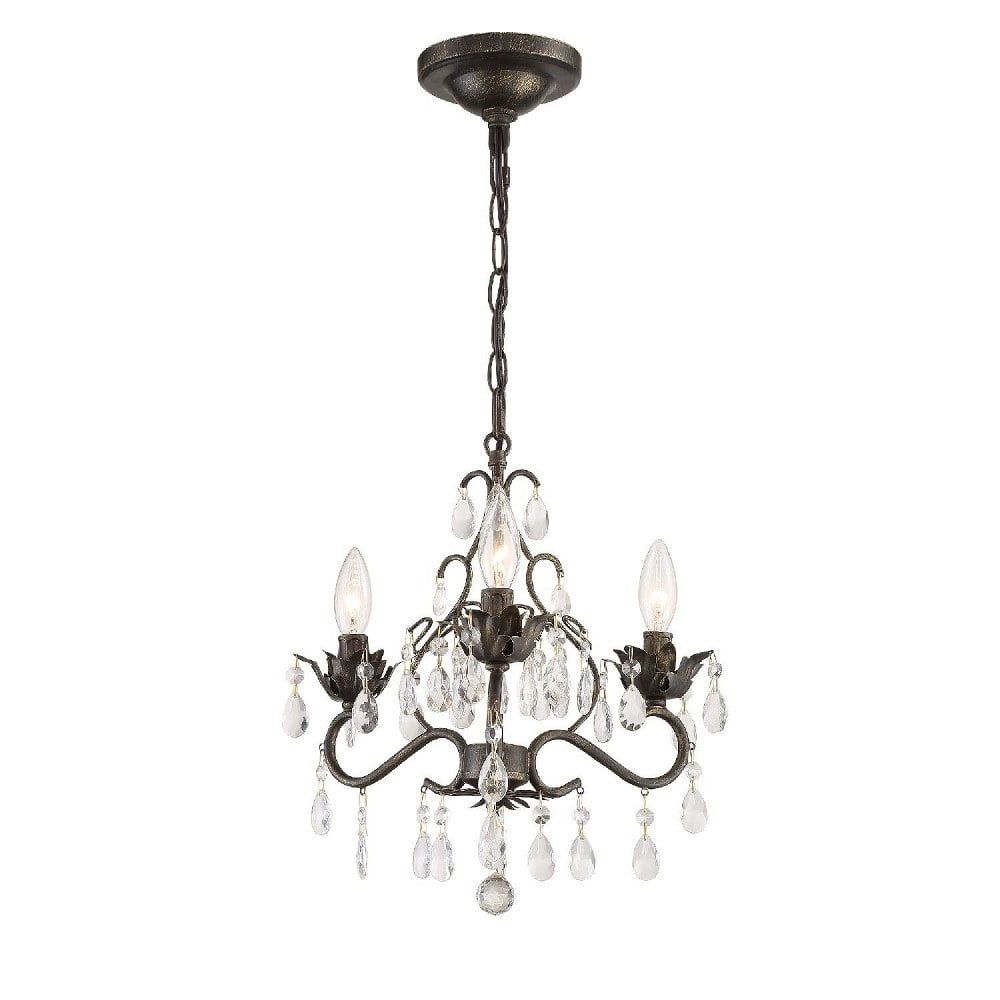 Elegant English Bronze Mini Chandelier with Clear Hand-Cut Crystals