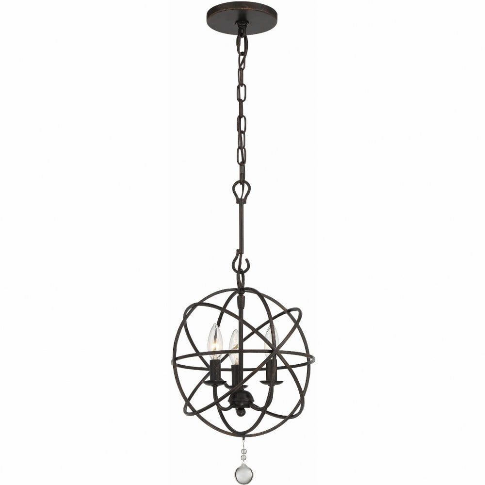 English Bronze Mini Chandelier with Clear Glass Beads