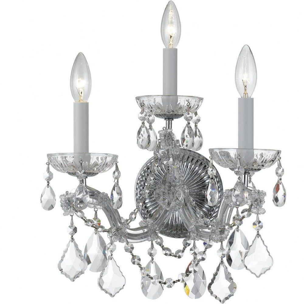 Elegant Chrome 3-Light Dimmable Sconce with Crystal Accents