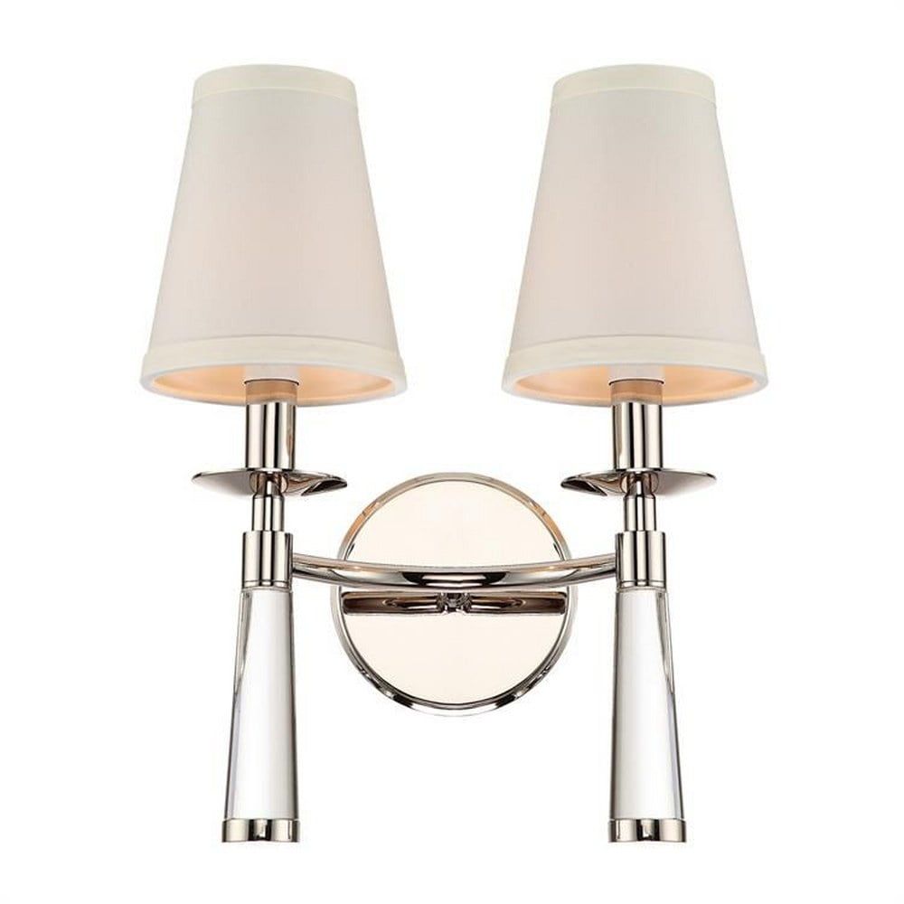 Baxter Polished Nickel 2-Light Sconce with White Silk Shade