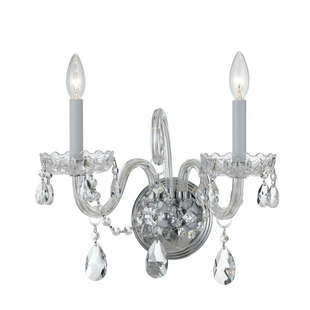 Elegant Polished Chrome 2-Light Wall Sconce with Clear Crystal Accents