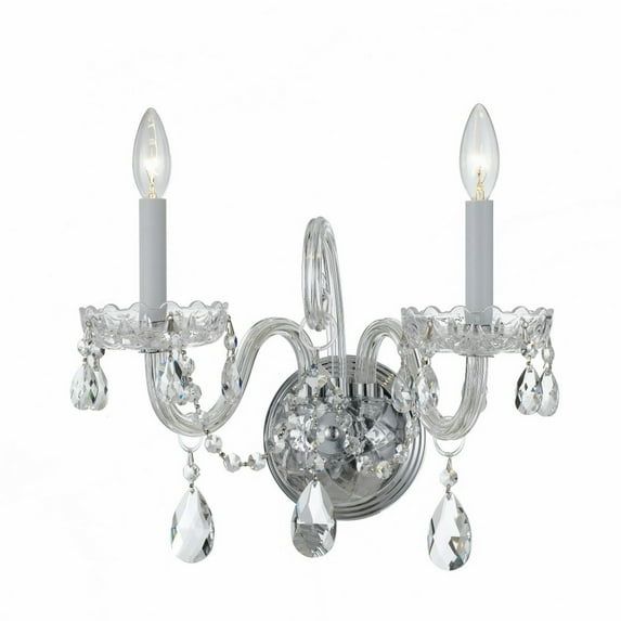 Elegant Polished Chrome 2-Light Wall Sconce with Clear Crystal Accents