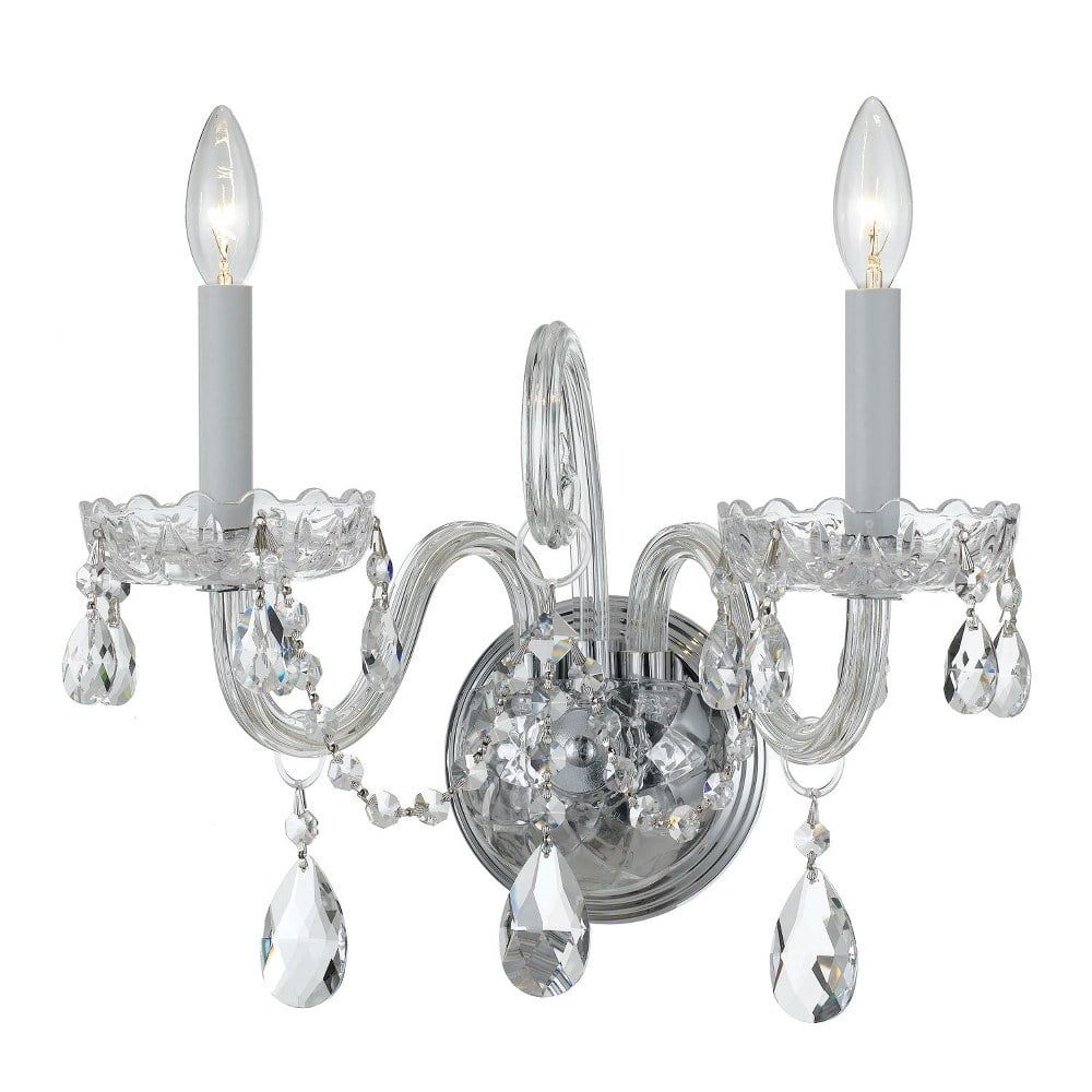 Elegant Polished Chrome 2-Light Wall Sconce with Clear Crystal Accents