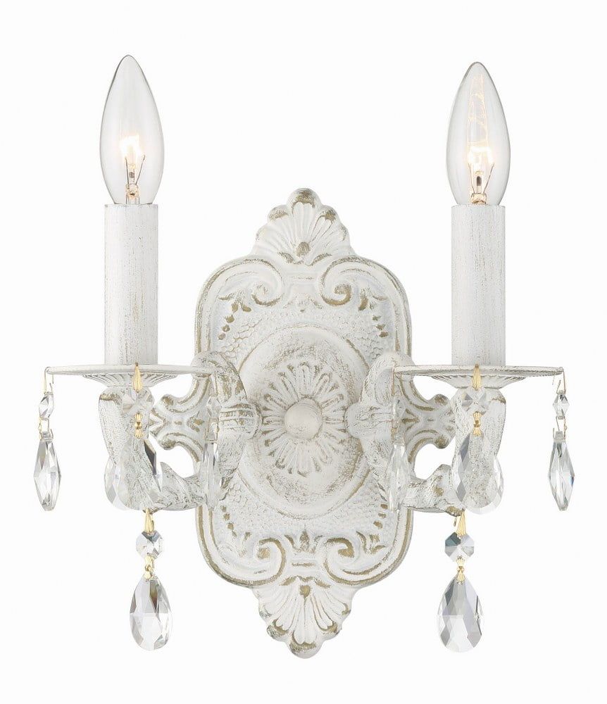 Antique White and Chrome Crystal Dimmable Wall Sconce