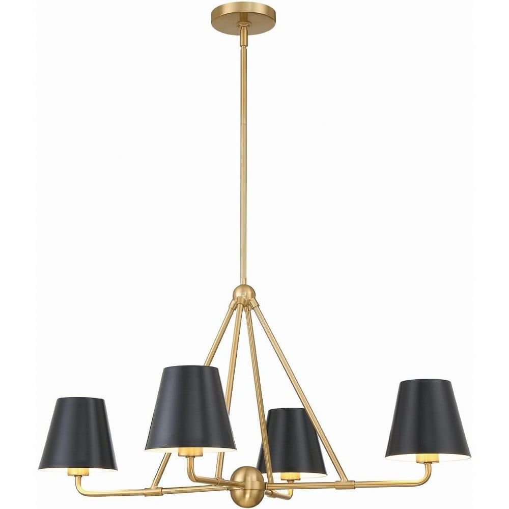 Vibrant Gold and Black Minimalist 4-Light Chandelier with Steel Cone Shades