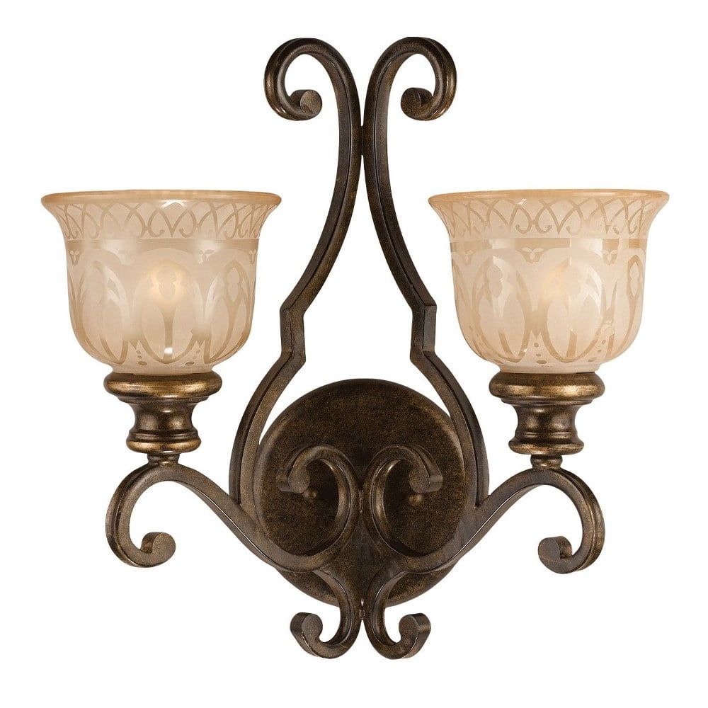 Bronze Umber 2-Light Glass Shade Wall Sconce