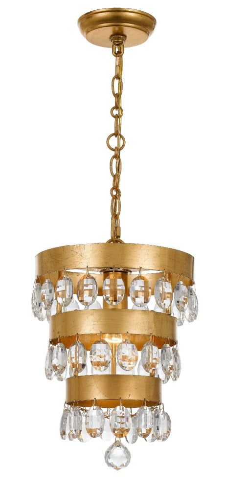 Antique Gold Mini Drum Chandelier with Clear Crystal Accents